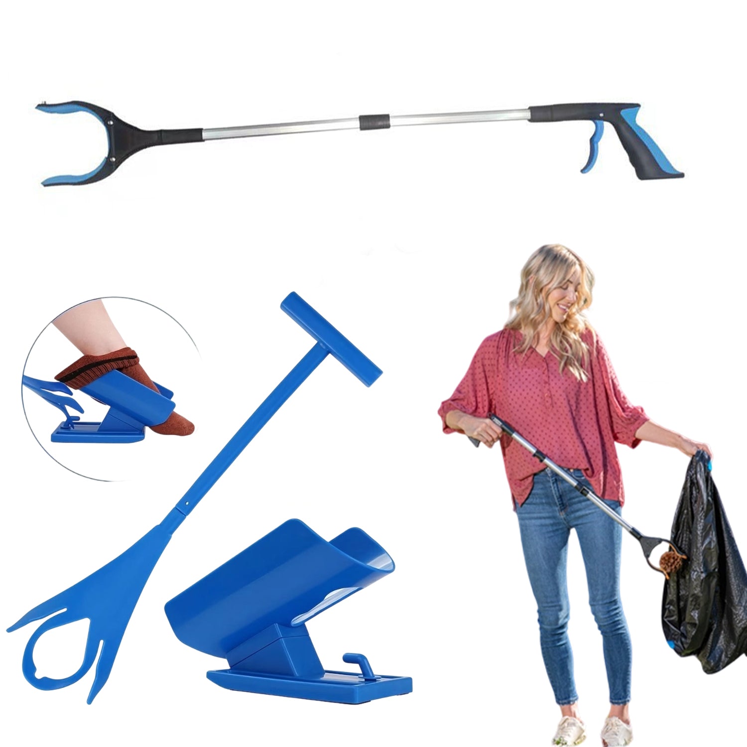 Sock-Putting-On Aid+Retrieval Aid Grabber